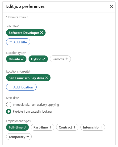 LinkedIn open to work dialog box